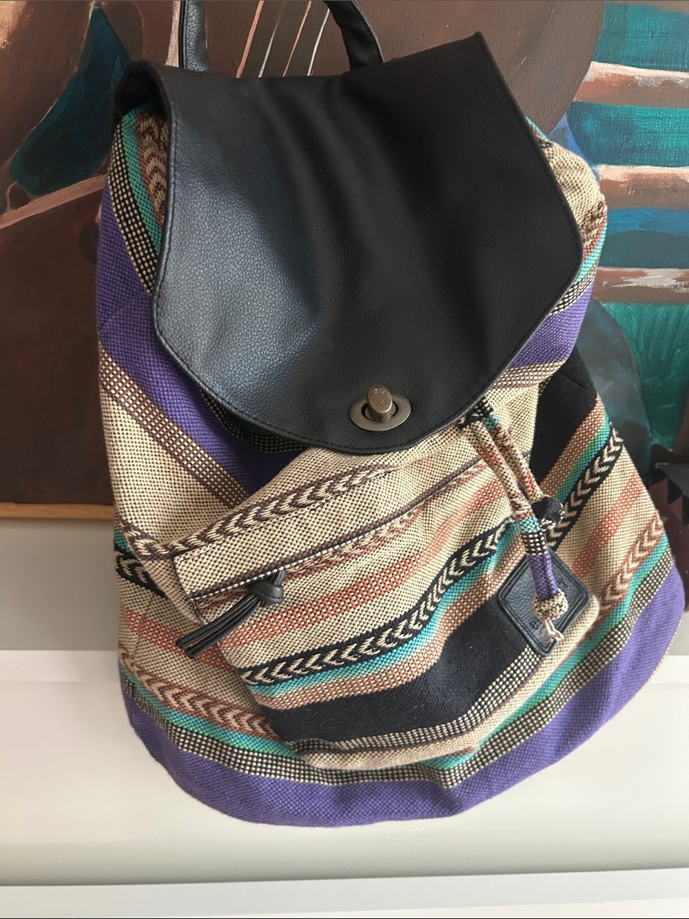 Element Multicolor Striped Drawstring Backpack with Black Flap